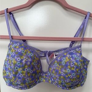 Victoria’s Secret 34C Purple Floral Underwire Bra | Lined Cups | Adjust Straps